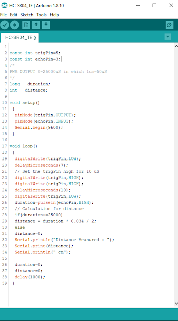 Arduino reading a distance from a non-contact ultrasonic range finder HC-SR04