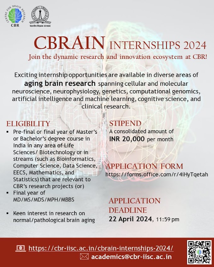 CBR-IISc Bengaluru Brain Research Internships | Stiend Rs. 20000 per Month 