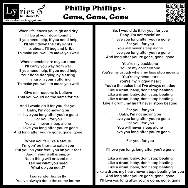 Phillip Phillips - Gone, Gone, Gone Lyrics | lyricsassistance.blogspot.com