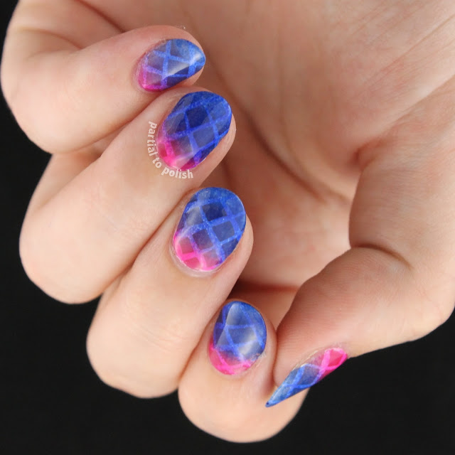 Sheer Magenta to Blue Gradient Topped White Lattice