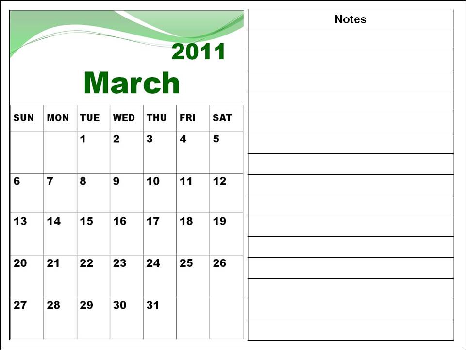 march calendar 2011. Blank Calendar 2011 March