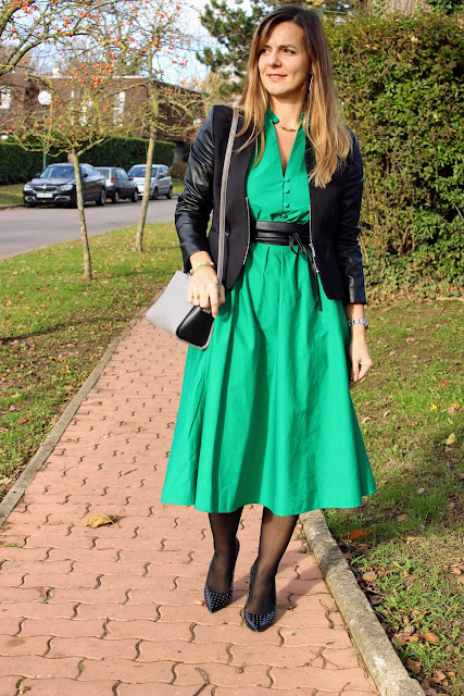 robe verte zara, escarpins san marina, sac lancaster les petites bulles de ma vie