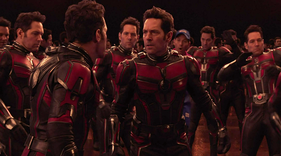 Paul Rudd as multiple Scott Lang’s in Ant-Man and the Wasp: Quantumania.