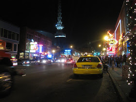 downtown nashville, main street, at night, music, bars