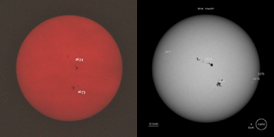 compare canon 300mm sunspots to nasa soho image of active regions