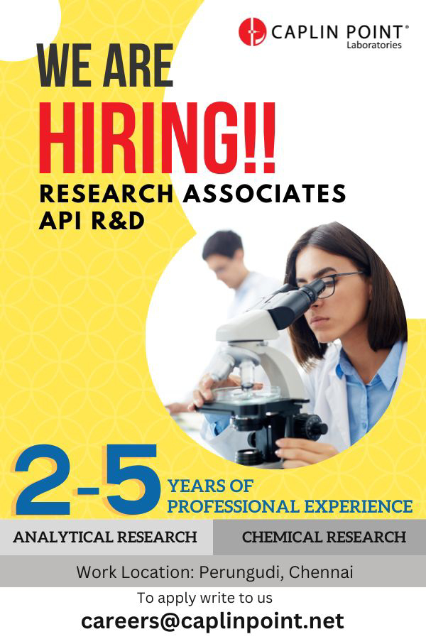 Job Availables for Caplin Point Laboratories Job Vacancy for Analytical/ Chemical  Research