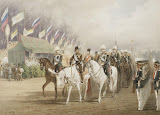 Alexander II and Nasir al-Din Shah on a Parade in the Tsaritsyn Meadow by Mihaly Zichy - History Drawings from Hermitage Museum