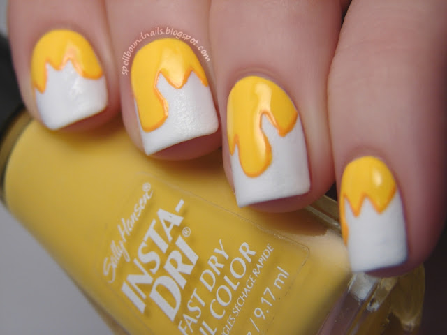 nails nailart nail art polish mani manicure Spellboud Lacquer ABC Challenge Y is for Cracked Eggs and Dripping Yolk texture sponge L.A. LA Colors White NYC New York Color Matte Me Crazy Sally Hansen Lightening Sun Kissed Seche Vite