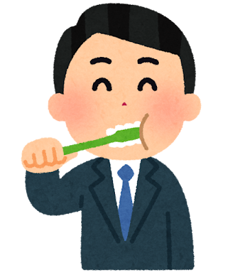 歯磨きをする会社員のイラスト（男性）