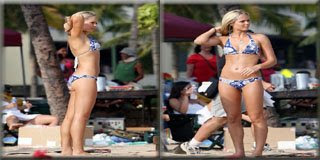 Laura Vandervoort in Blue Bikini