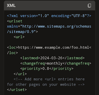 Example basic XML sitemap in website
