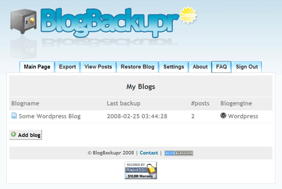 Blocgbackupr per salvare il tuo blog