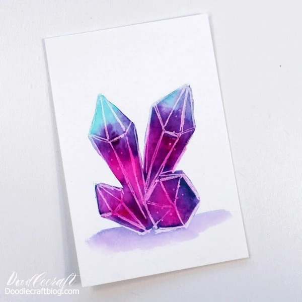 How to paint watercolor galaxy crystals for beginners