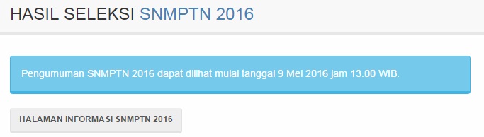Pengumuman SNMPTN 2016 Tanggal 9 Mei 2016 Pukul 13.00 WIB