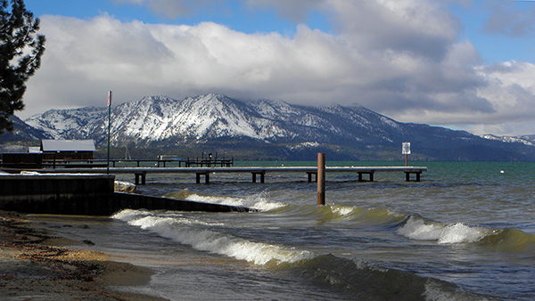 South Lake Tahoe public beach in winter