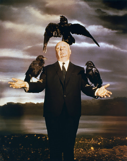 Still Portraits Of Alfred Hitchcock Posing With Birds In Promotion For His Film ‘the Birds