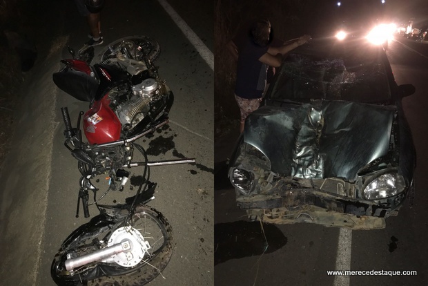 Homem morre e mulher fica ferida em colisão entre carro e moto na PE-90