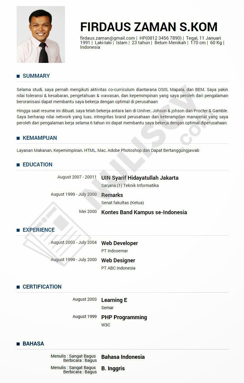  contoh CV, format resume dan contoh resume, serta format surat lamaran