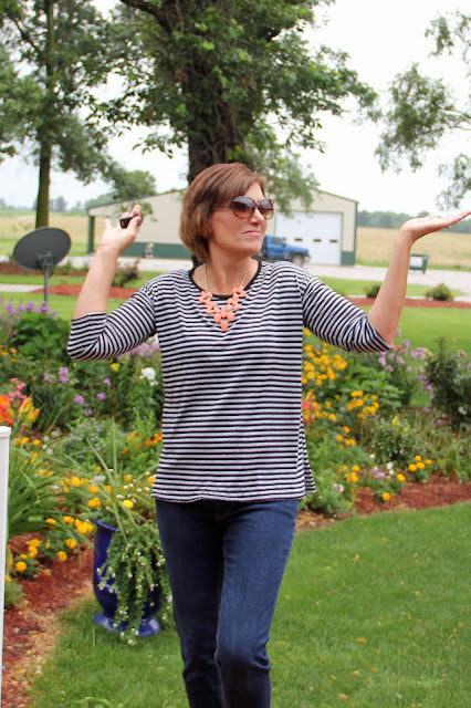 Hemlock tee made in a stripe knit from Fabric Mart, Girls in the Garden blog