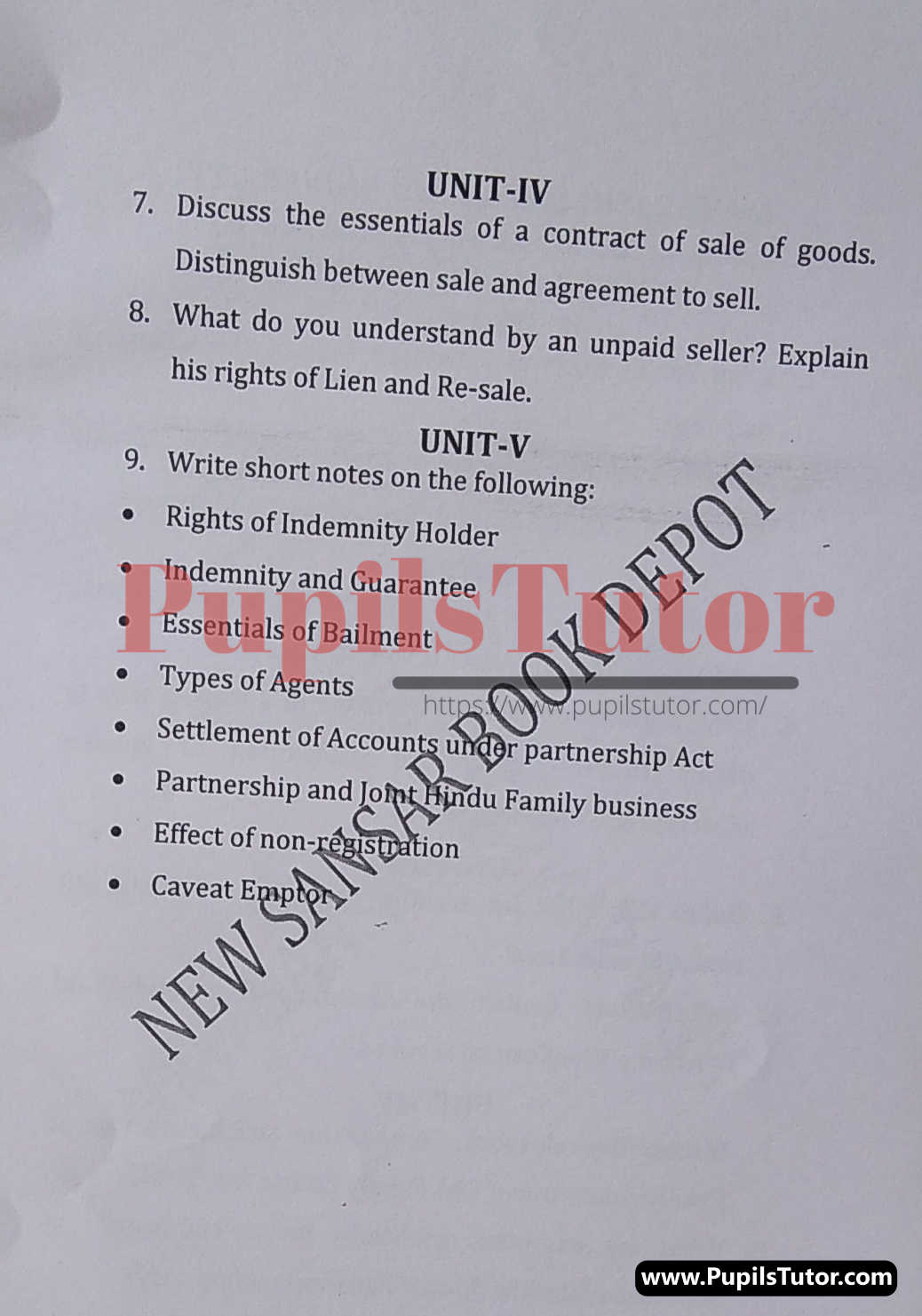 M.D. University LL.B. Special Contracts Second Semester Important Question Answer And Solution - www.pupilstutor.com (Paper Page Number 2)