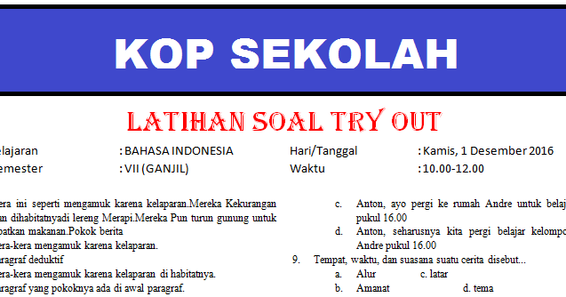 Soal Try Out SMP Bahasa Indonesia Kunci Jawaban Tahun 