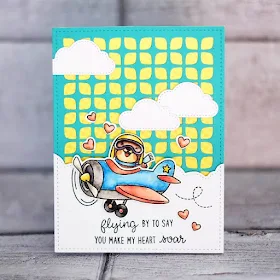 Sunny Studio Stamps: Frilly Frames Retro Petals Dies, Plane Awesome & Fluffy Clouds Dies Love Themed Airplane Card by Lexa Levana