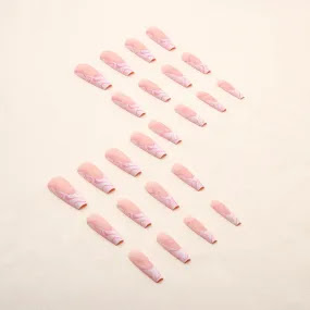 Heart Stripe Fake Nails