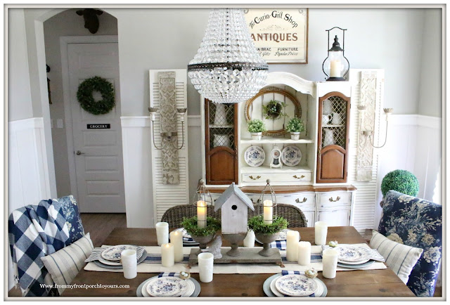 French Country Farmhouse-Dining Room-Spring Decor-Buffalo Check-Blue and White-French Farmhouse-From My Front Porch To Yours