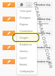 configurações do Google+ no Blogger