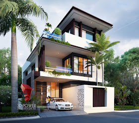 Stunning Ultra-Modern Villa Elevation & its 3D Rendering