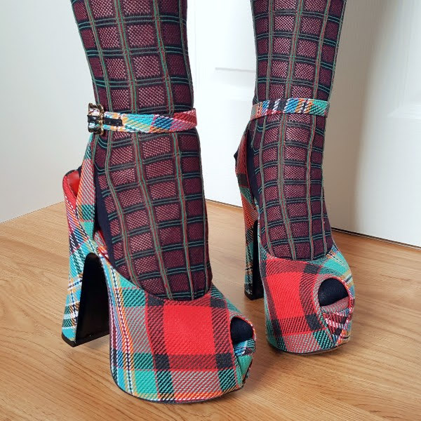 wearing Prada SS08 stockings and Vivienne Westwood tartan shoes