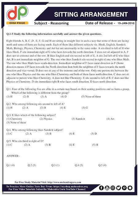 DP | Sitting Arrangement Questions For IBPS Clerk Mains | 19 - 01 - 2018