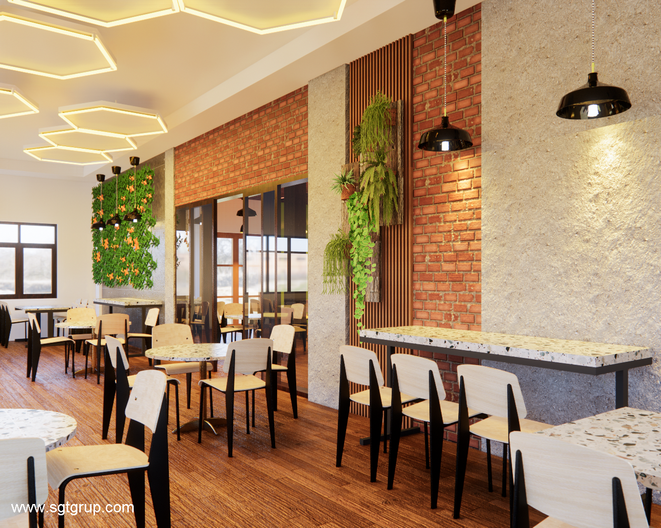 Desain Interior Cafe ada Daun Imitasi  (3)