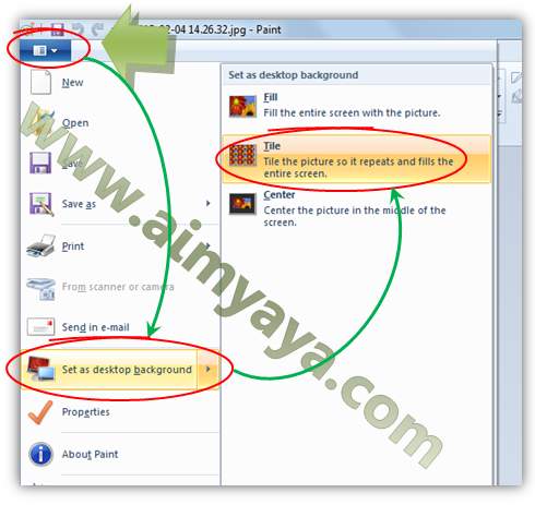  Gambar: Mengeset gambar paint sebagai wallpaper (Tile)