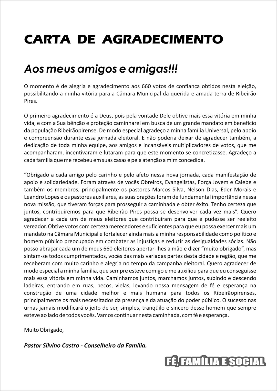 CARTA DE AGRADECIMENTO!