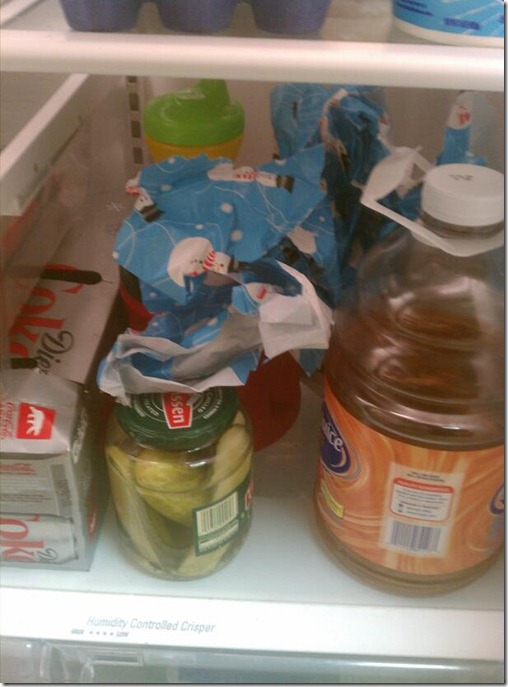 wrapping paper in fridge