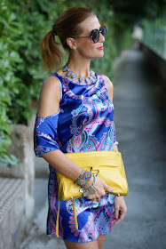 satin mini dress, Rebecca Minkoff yellow MAC bag, paisley dress, Fashion and Cookies, fashion blogger