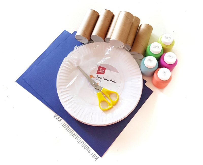 paint and craft supplies to make toilet paper roll fireworks painting