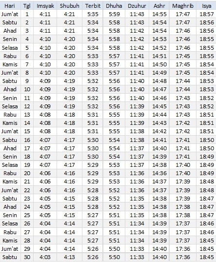 Jadwal Sholat Manado September 2017