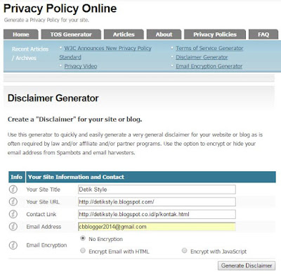 Membuat Disclaimer Blog