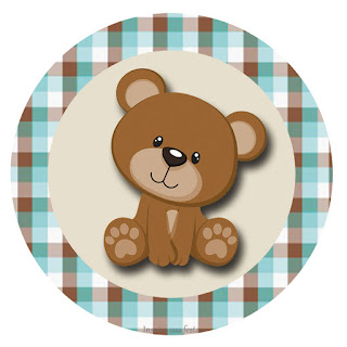 Bear in Brown and Light Blue Toppers or Free Printable Candy Bar Labels.