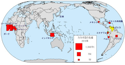 カカオ豆 生産量 世界地図