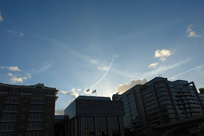 The sunset shines the edge of buildings