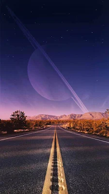 Estrada Longa Planeta Saturno Wallpaper Celular