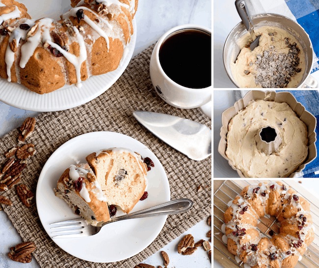 Cranberry Pecan Pound Cake Recipe at 3 Boys and a Dog featured on Pieced Pastimes