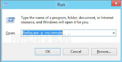 Klik Windows + R Masukan firefox.exe -p -no-remote