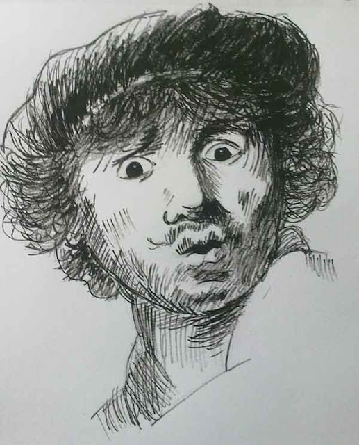 autorretrato de rembrandt con tinta