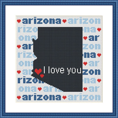 Arizona state map typography cross stitch pattern - Tango Stitch