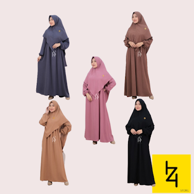 Gamis set hijab wanita lebaran 2024 syari busui friendly polos crinkle