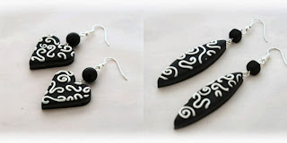 Monochrome Filigree earrings handmade from polymer clay by Lottie Of London